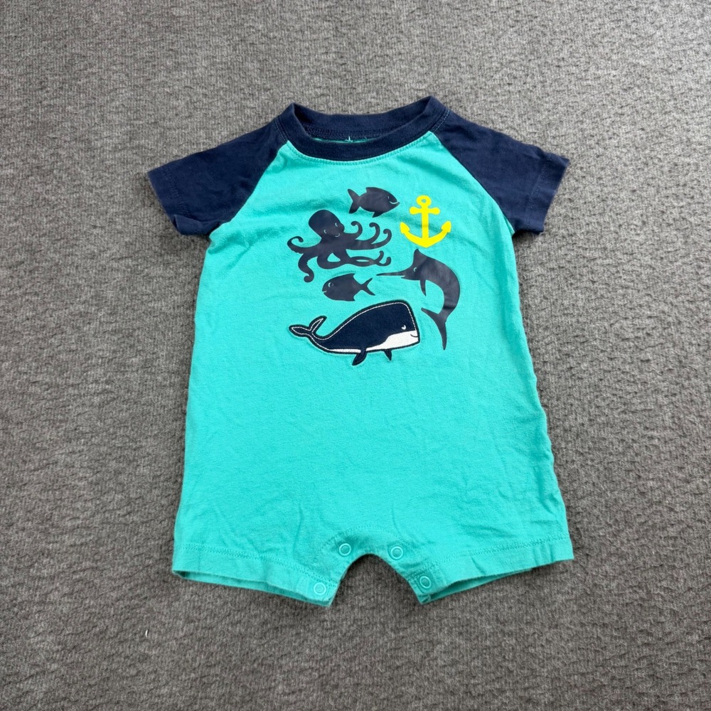 Carter's Romper Baby 6 Months Teal Navy Blue Whale Octopus Nautical One Piece